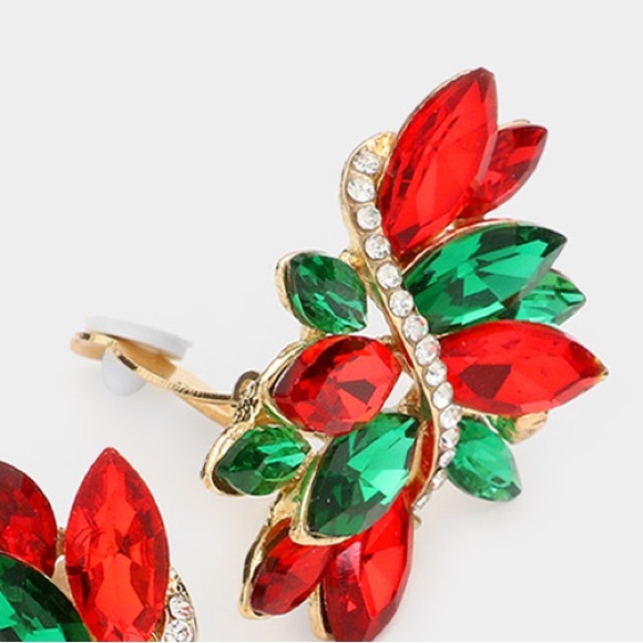 Swirl glass crystal marquise cluster clip on earrings - Picture 3 of 4